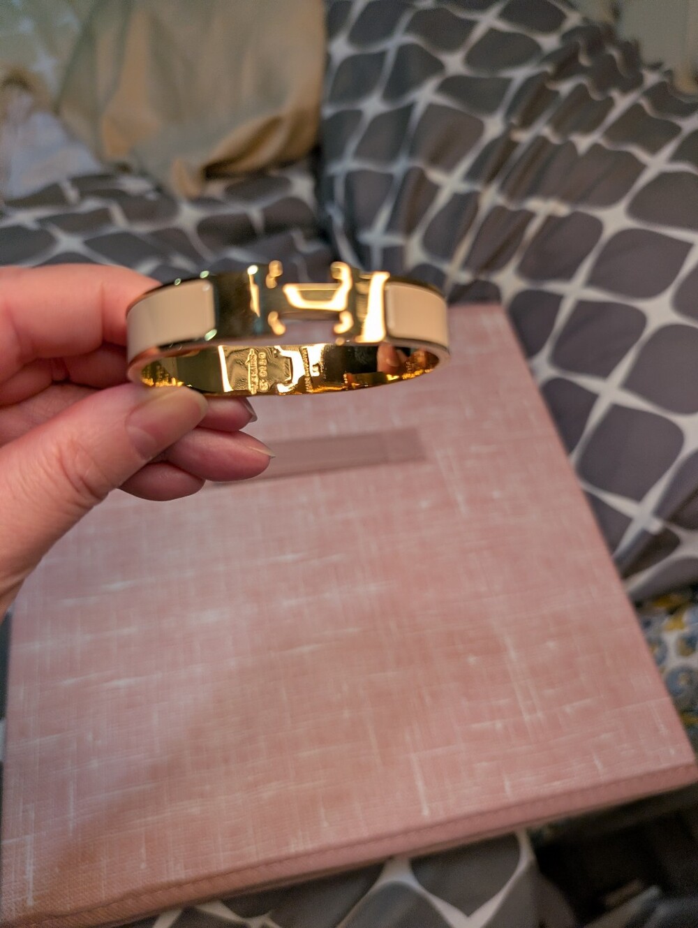 Gold and Cream Hinged H Bracelet